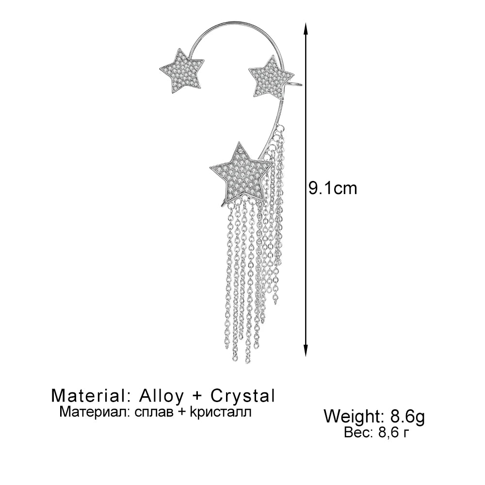 Crystal-encrusted Ear Cuff for Women with Metal Chain Tassel
