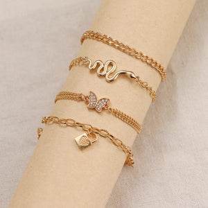 Bohemian Animal Anklet Set Retro Butterfly Snake Lock Beach Anklet