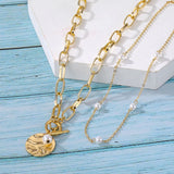 Bohemian Multilayer Chain Necklace Pearl Coin Geometric Jewelry