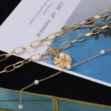 Bohemian Multilayer Chain Necklace Pearl Coin Geometric Jewelry