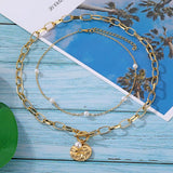 Bohemian Multilayer Chain Necklace Pearl Coin Geometric Jewelry