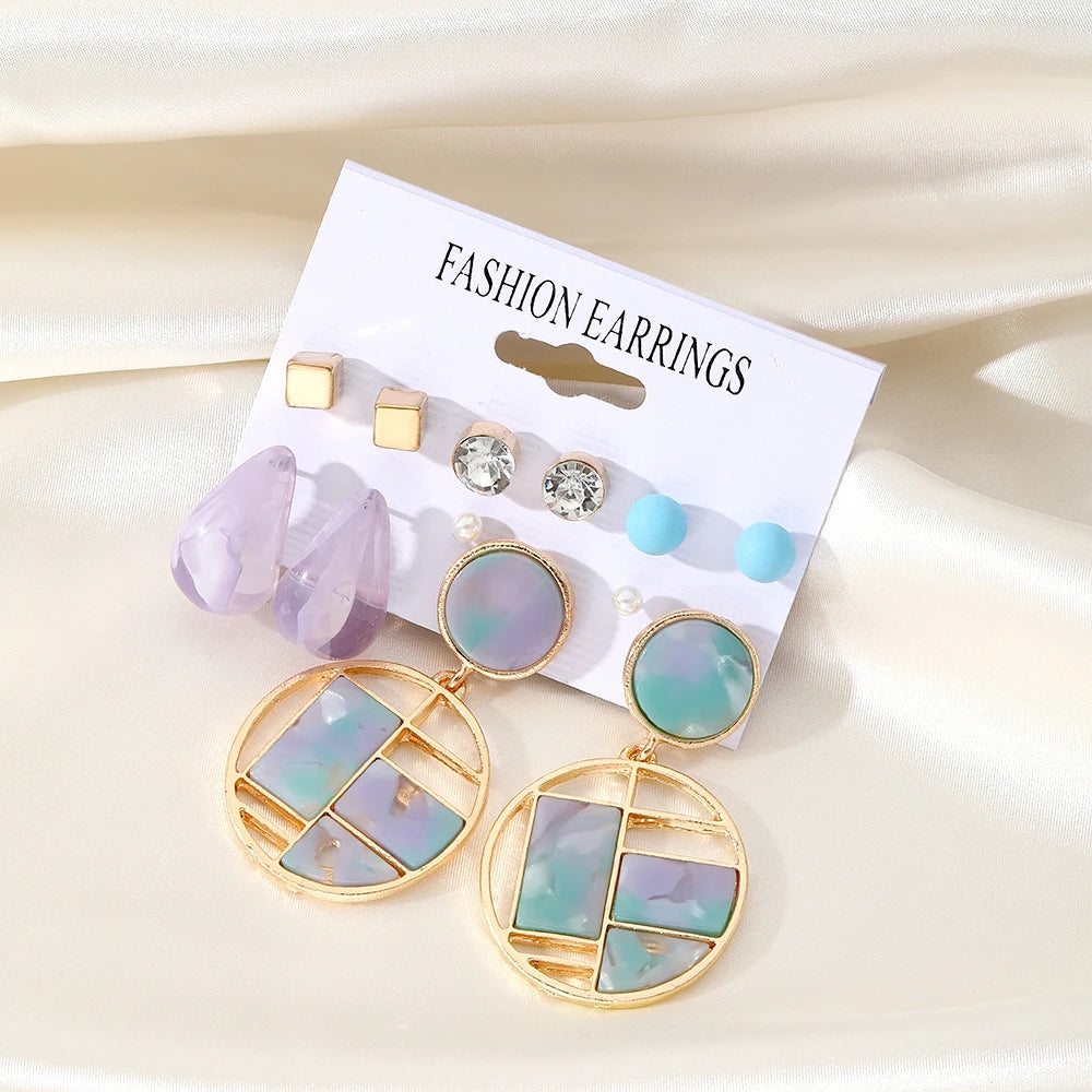 Crystal Star Geometric Earrings Vintage Set Jewelry Gift