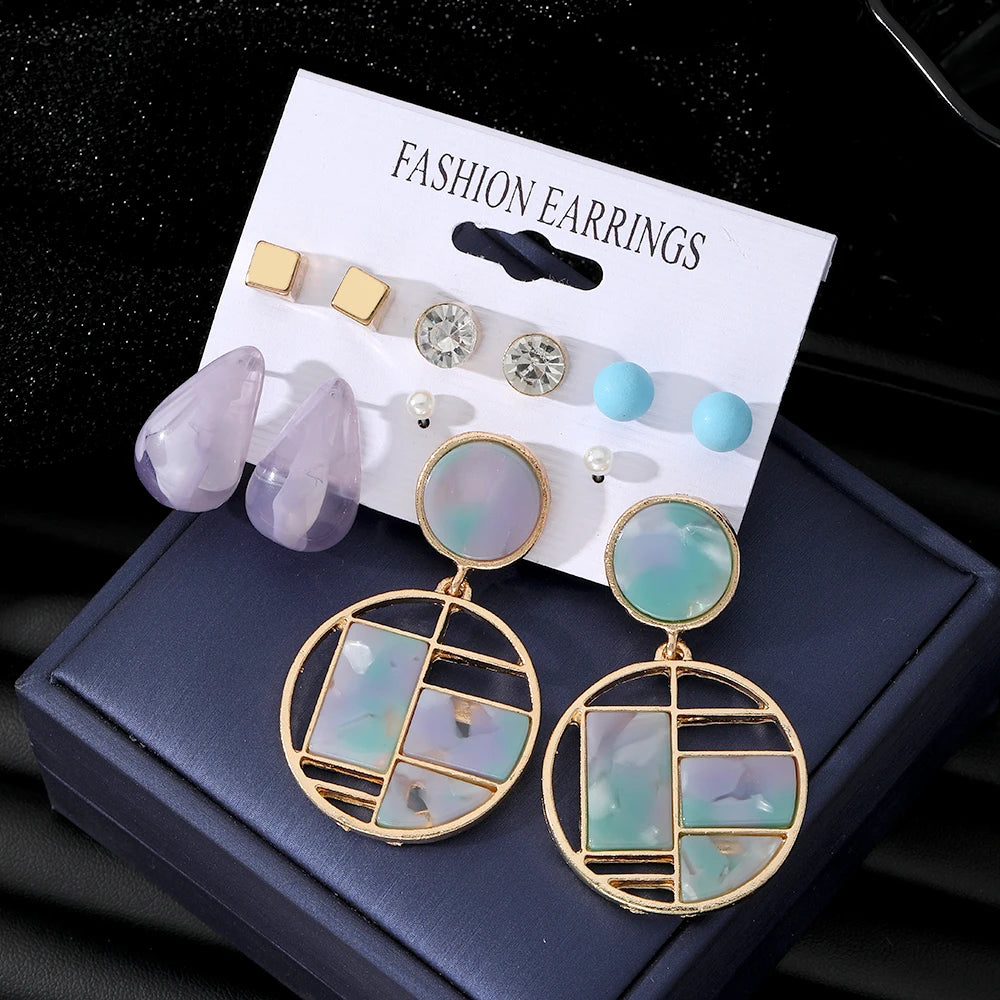 Crystal Star Geometric Earrings Vintage Set Jewelry Gift