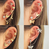 Crystal Butterfly Clip Earrings Non-Pierced Moon Star Ear Cuff Jewelry