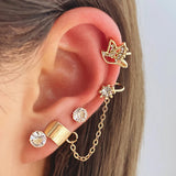 Crystal Butterfly Clip Earrings Non-Pierced Moon Star Ear Cuff Jewelry