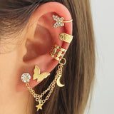 Crystal Butterfly Clip Earrings Non-Pierced Moon Star Ear Cuff Jewelry