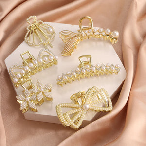 Geometric Pearl Crystal Hair Clips Hair Accessories