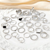 Metal Rings Women Men Geometric Heart Snake Butterfly Punk Rings Set