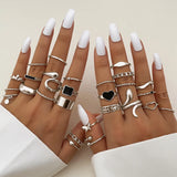 Metal Rings Women Men Geometric Heart Snake Butterfly Punk Rings Set