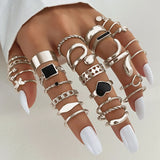 Metal Rings Women Men Geometric Heart Snake Butterfly Punk Rings Set
