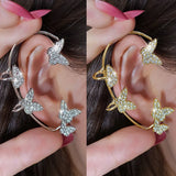 Metal Butterfly Crystal Ear Clips Earrings No Piercing Zircon Ear Cuff