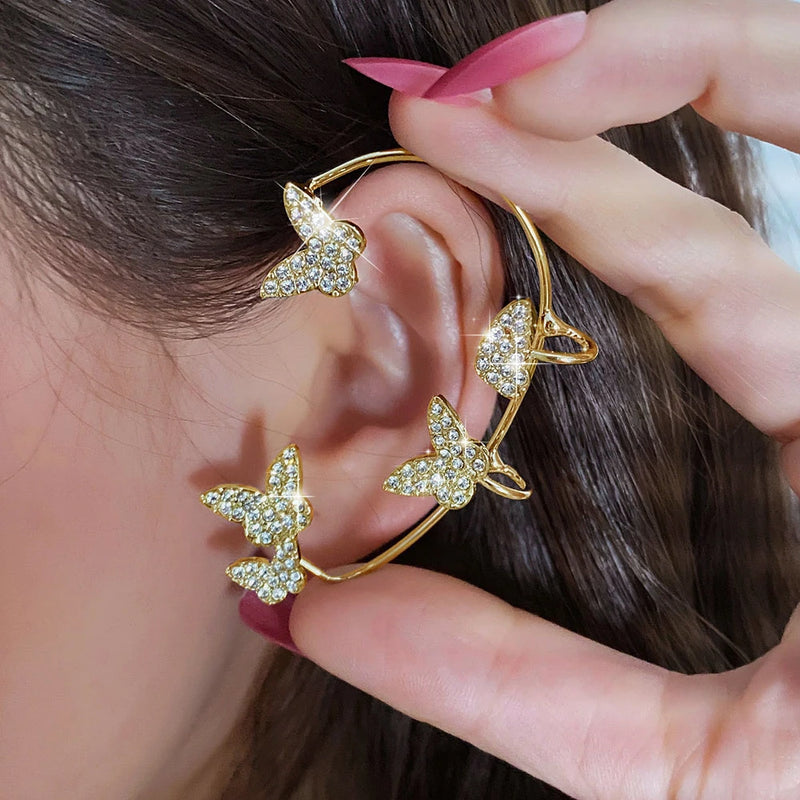 Metal Butterfly Crystal Ear Clips Earrings No Piercing Zircon Ear Cuff