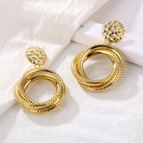 Vintage Alloy Round Drop Earrings Statement Golden Circle Dangle Jewelry