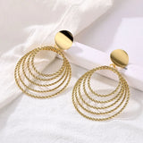 Vintage Alloy Round Drop Earrings Statement Golden Circle Dangle Jewelry