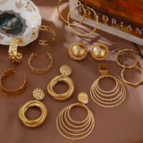 Vintage Alloy Round Drop Earrings Statement Golden Circle Dangle Jewelry