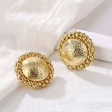 Vintage Alloy Round Drop Earrings Statement Golden Circle Dangle Jewelry