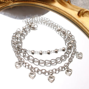 Vintage Love Heart Geometric Anklet for Women's Bohemian Summer Beach
