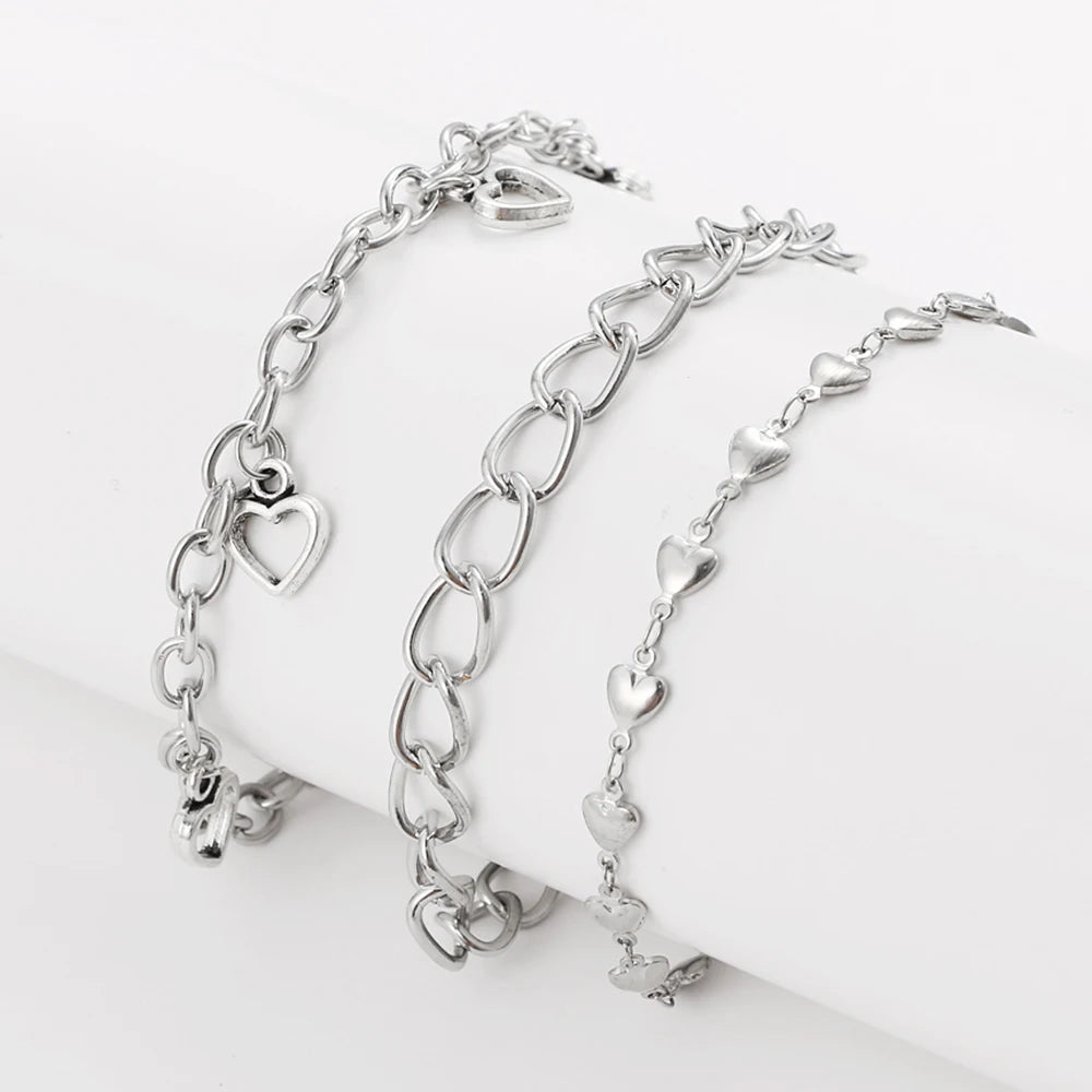 Vintage Love Heart Geometric Anklet for Women's Bohemian Summer Beach