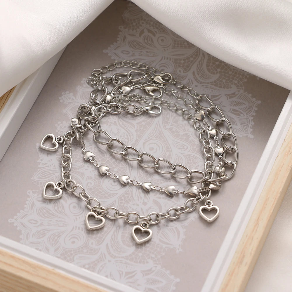Vintage Love Heart Geometric Anklet for Women's Bohemian Summer Beach