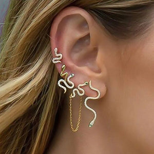 Vintage Snake Crystal Tassel Chain Earrings Set Punk Geometry Crystal Stud Earri