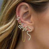 Vintage Snake Crystal Tassel Chain Earrings Set Punk Geometry Crystal Stud Earri
