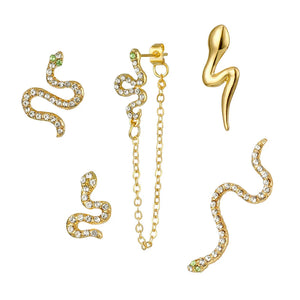Vintage Snake Crystal Tassel Chain Earrings Set Punk Geometry Crystal Stud Earri