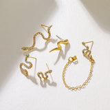 Vintage Snake Crystal Tassel Chain Earrings Set Punk Geometry Crystal Stud Earri