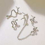 Vintage Snake Crystal Tassel Chain Earrings Set Punk Geometry Crystal Stud Earri