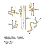 Vintage Snake Crystal Tassel Chain Earrings Set Punk Geometry Crystal Stud Earri