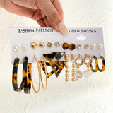 Vintage Leopard Acrylic Pearl Drop Earrings Set