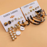 Vintage Leopard Acrylic Pearl Drop Earrings Set