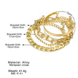 Women's Metal Bracelet Set Geometric Chain Thick Bangle Charm Gift