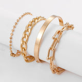 Women's Metal Bracelet Set Geometric Chain Thick Bangle Charm Gift