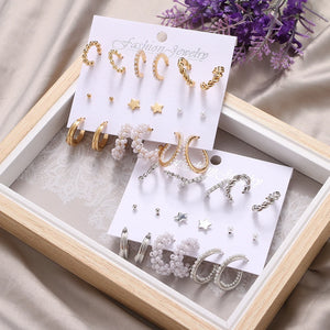 Women's Pearl Circle Hoop Earrings Geometric Star Pearl Earrings