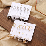 Women's Pearl Circle Hoop Earrings Geometric Star Pearl Earrings