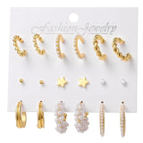 Women's Pearl Circle Hoop Earrings Geometric Star Pearl Earrings
