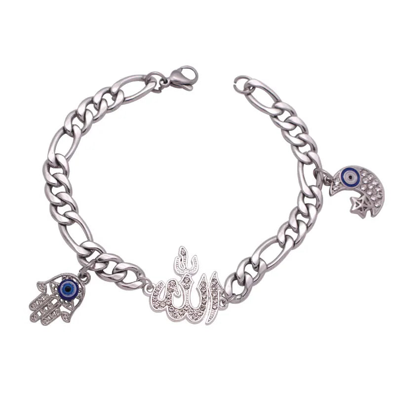 Islamic Allah Crescent Moon Star Stainless Steel Bangle