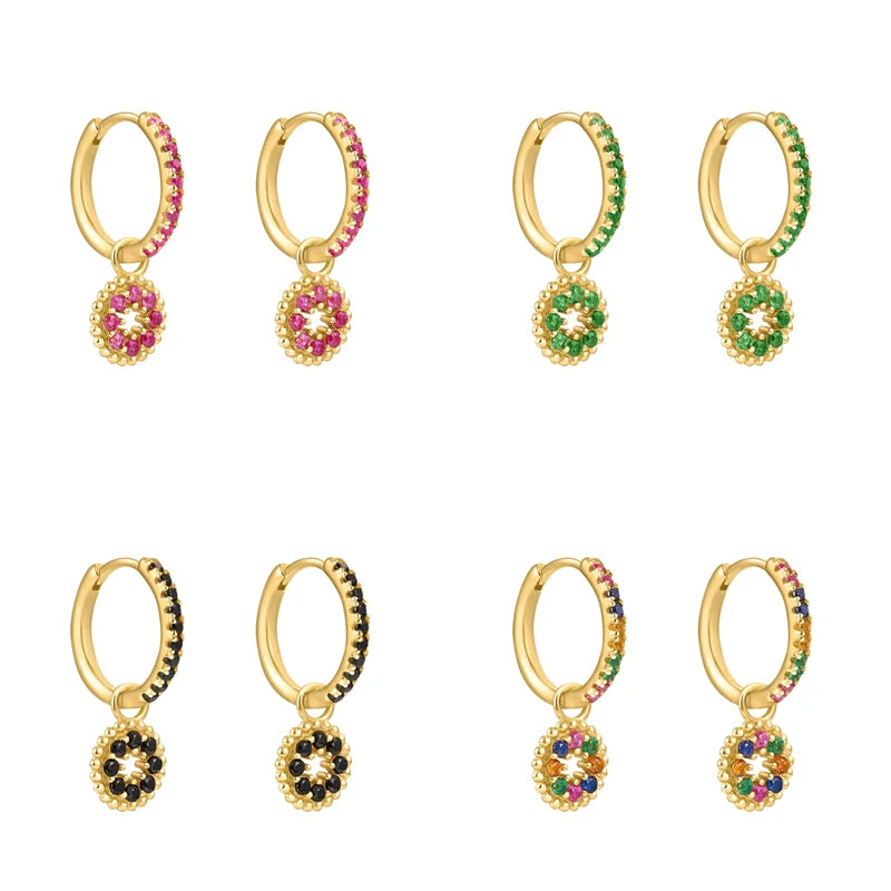Colorful Zircon Dangle Earrings for Women Plated Chain Hoop Drop