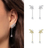 Geometric Flower Stud Earring Chain Hanging Metal Jewelry