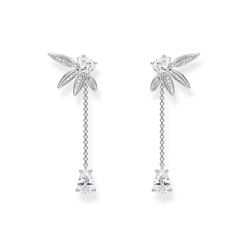 Geometric Flower Stud Earring Chain Hanging Metal Jewelry