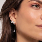 Geometric Flower Stud Earring Chain Hanging Metal Jewelry