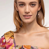 Geometric Flower Stud Earring Chain Hanging Metal Jewelry