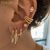 Silver Piercing Ear Cuff Stud Hoop Earrings Set Party Jewelry