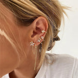 Zircon Filled Flower Earcuff Without Piercing Earclip Wedding Jewelry