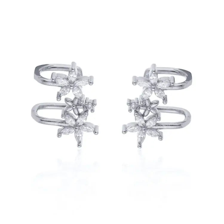 Zircon Filled Flower Earcuff Without Piercing Earclip Wedding Jewelry