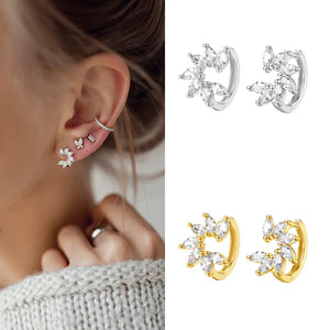 Sparkling Cubic Zircon Flowers Huggie Earrings Jewelry