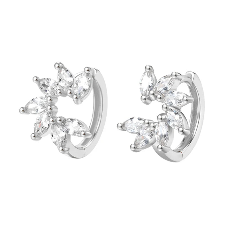 Sparkling Cubic Zircon Flowers Huggie Earrings Jewelry