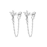 Zircon Stud Hoop Earrings with Tassel Chain Dangle