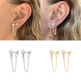 Zircon Stud Hoop Earrings with Tassel Chain Dangle