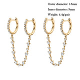 Chain Dangle Earrings Zircon Double Hoop Piercing Jewelry
